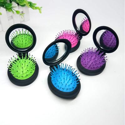 Peigne de Massage Pliant Portable à Rabat avec Miroir – Mini Peigne à Coussin d'Air Pliant pour Coiffage en Voyage