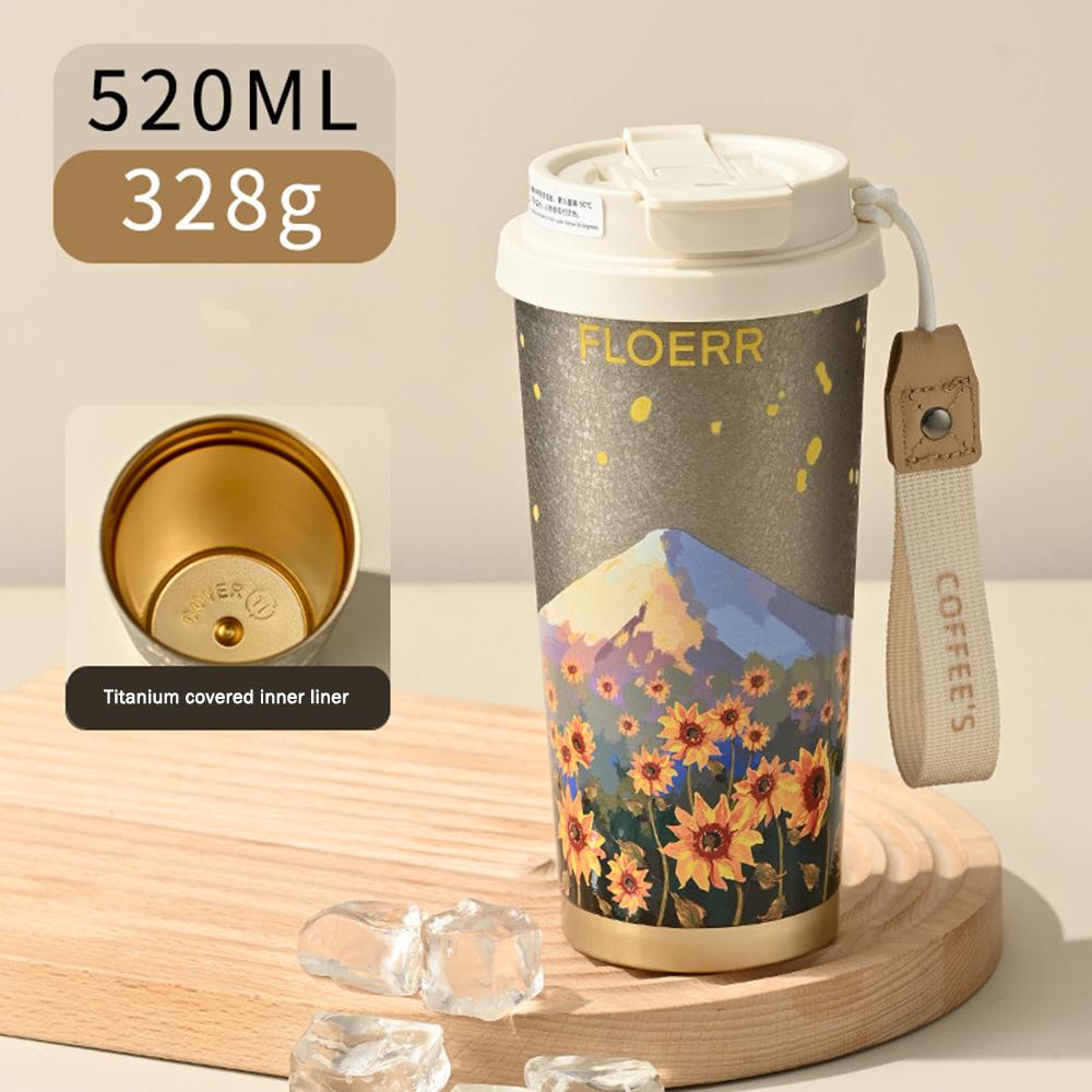 2025New Creative Titanium Covered Insulated Cup, Double Drinking Coffee Cup, Portable Straw Cup, 316 Stainless Steel Thermos Cup