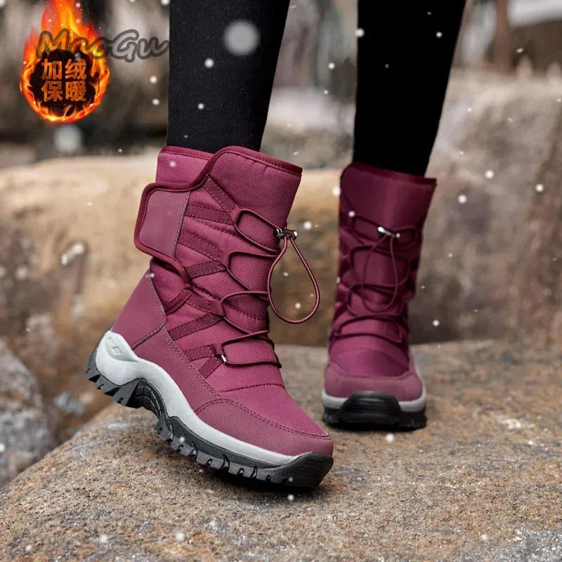 Fashion Women Snow Boots Platform Winter Boots Thick Plush Heels Waterproof Non-slip Boots Fashion Winter Shoes Warm Fur Botas Mujer