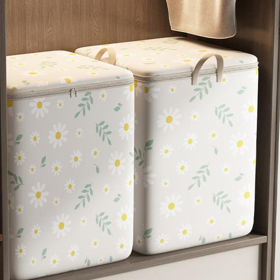 Floral Comforter Storage Bag Large Capacity Dust-proof Zippered Bag with Carry Handles Foldable Space Saver Organizer