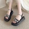 Fashion Sandals for Women Pearl Diamond Korea Sandal Luxury Summer Asian Size Woman Shoes Vintage Comfortable and Elegant 2025 Footwear