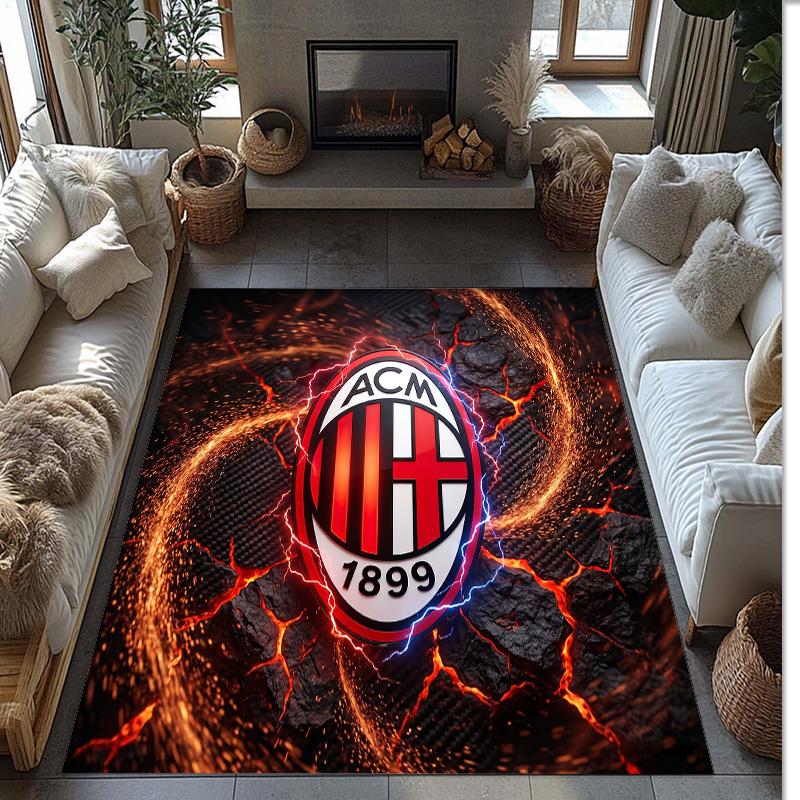 Tappeto in Flanella Stampato AC Milan Antiscivolo Morbido Poliestere Tappeto per Pavimento Tappetino Decorativo da Interno per Camera da Letto Soggiorno Divano Sala Giochi Decorazione Casa