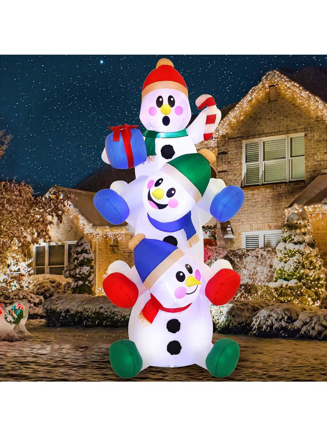 

JOYFY 6 FT Christmas Inflatable Decoration Stacked Snowman with Build-in LEDs Inflatables for Xmas Party Home Christmas Décor
