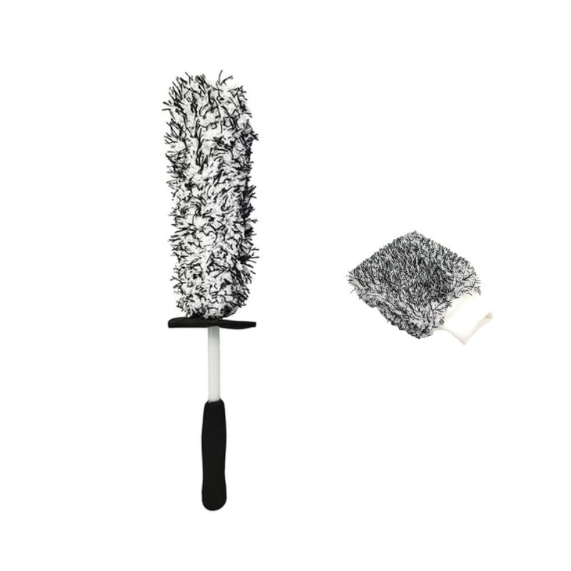 Set da 2 Pezzi Spazzola Super per Lavaggio Auto Microfibra Premium Spazzola per Cerchioni Manico Morbido Antiscivolo Facile Da Pulire Raggi Cerchioni Auto Accessori Auto
