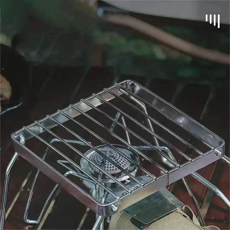 Camping Folding Grill Outdoor BBQ Grill Grate Portable Stainless Steel Gas Stove Stand Barbecue Rack Set Pot Holder for Cooking