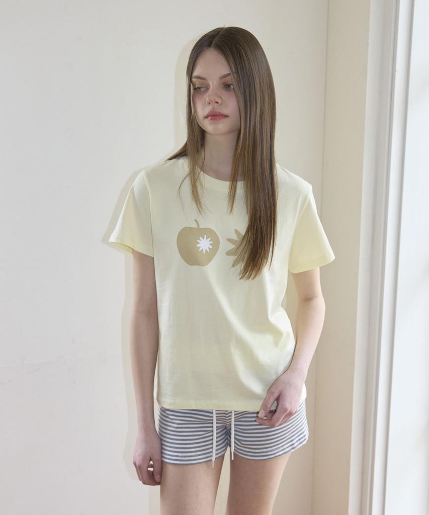 Nyuyogwogseu Apple Print Short Sleeve T-Shirt_Lemon