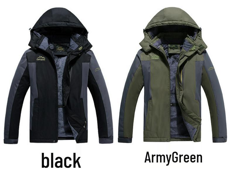 LXL Men's Windproof Winter Ski Jacket - Plus Size, Loose Fit, Fleece Lined, Thickened, Hooded, Warm Cotton Outerwear.