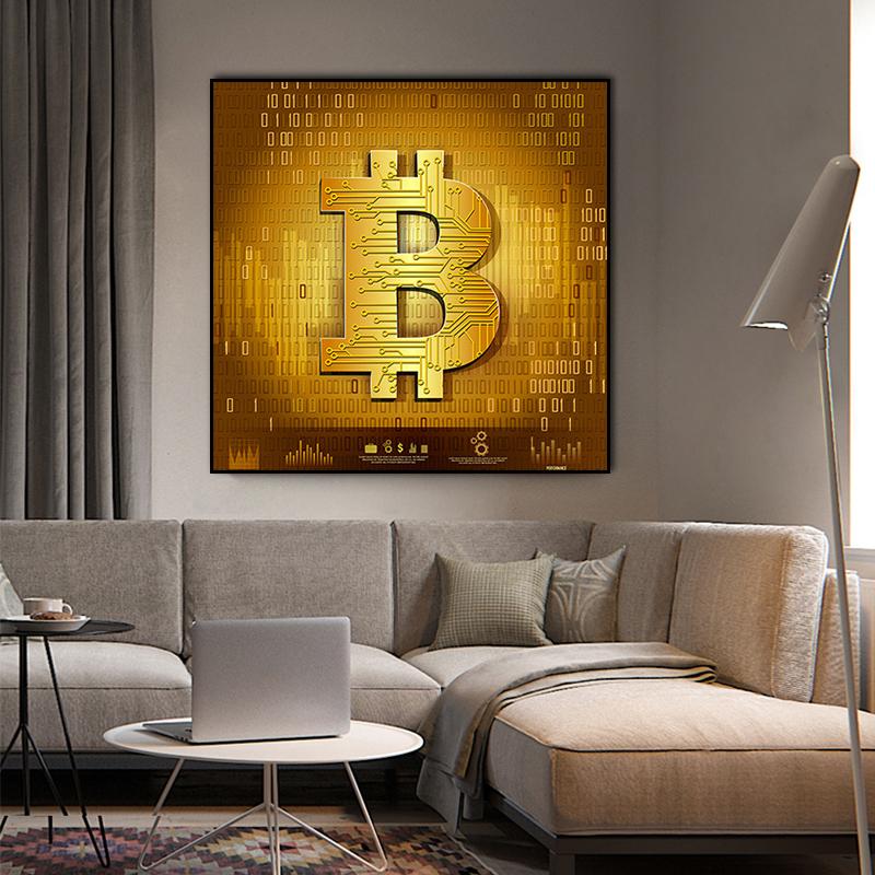 Gemälde mit dem Wert der Finanzsammlung Bitcoin an der Wand, Kunstdruck auf Leinwand, Posterdruck, Bild, goldenes Nachttisch-Bürodekor
