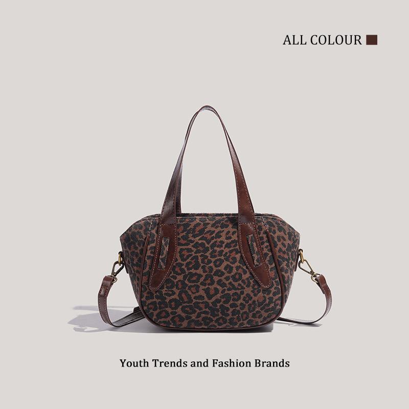 Bags Women's retro leopard print handbags Women's autumn and winter fashion versatile vegetable basket bags Commuter shoulder messenger bags