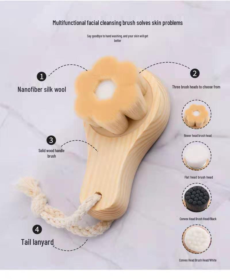 Manual Wooden Face Cleansing Brush with Soft Bristles for Makeup Removal and Deep Cleaning