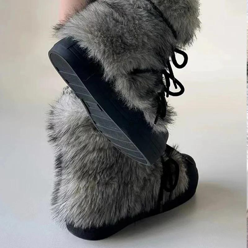 Fashion Bow Platform Women Snow Ankle Boots Fur Designer Fashion Short Plush Flats Cotton Shoes 2025 Trend Warm Cozy Winter Botas Mujer