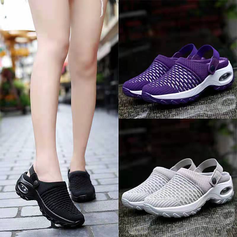 2025 new large size mesh women's shoes spring and summer daily sandals one pedal half drag mother shoes air cushion women's shoes