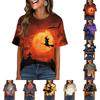 Women's Casual Short Sleeve Pullover Top Halloween Print Round Neck Pocket Design Loose Fit Comfortable T Shirt for Everyday Wear