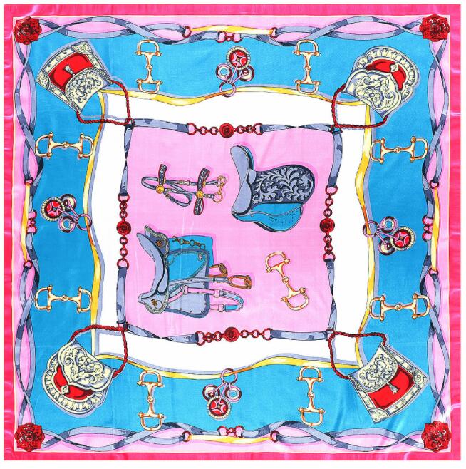 90*90cm Luxury Brand Women Silk Scarfs Saddle And Chain Design Square Scarves Spring Summer Shawls For Ladies