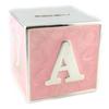 Les Trésors De Lily [L1977] - Silver Pink 'Alphabet' Metal Piggy Bank - 65x65x65 Mm