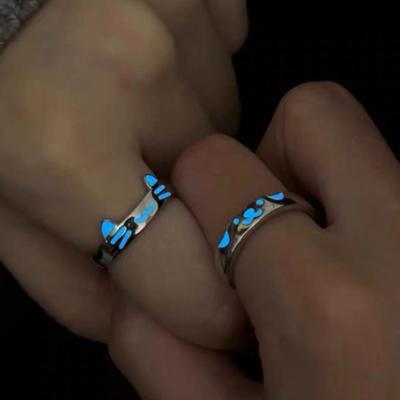Cute Puppy Luminous Couple Rings Glow In Dark Valentine's Day Gift Cat Dog Opening Ring  Couple