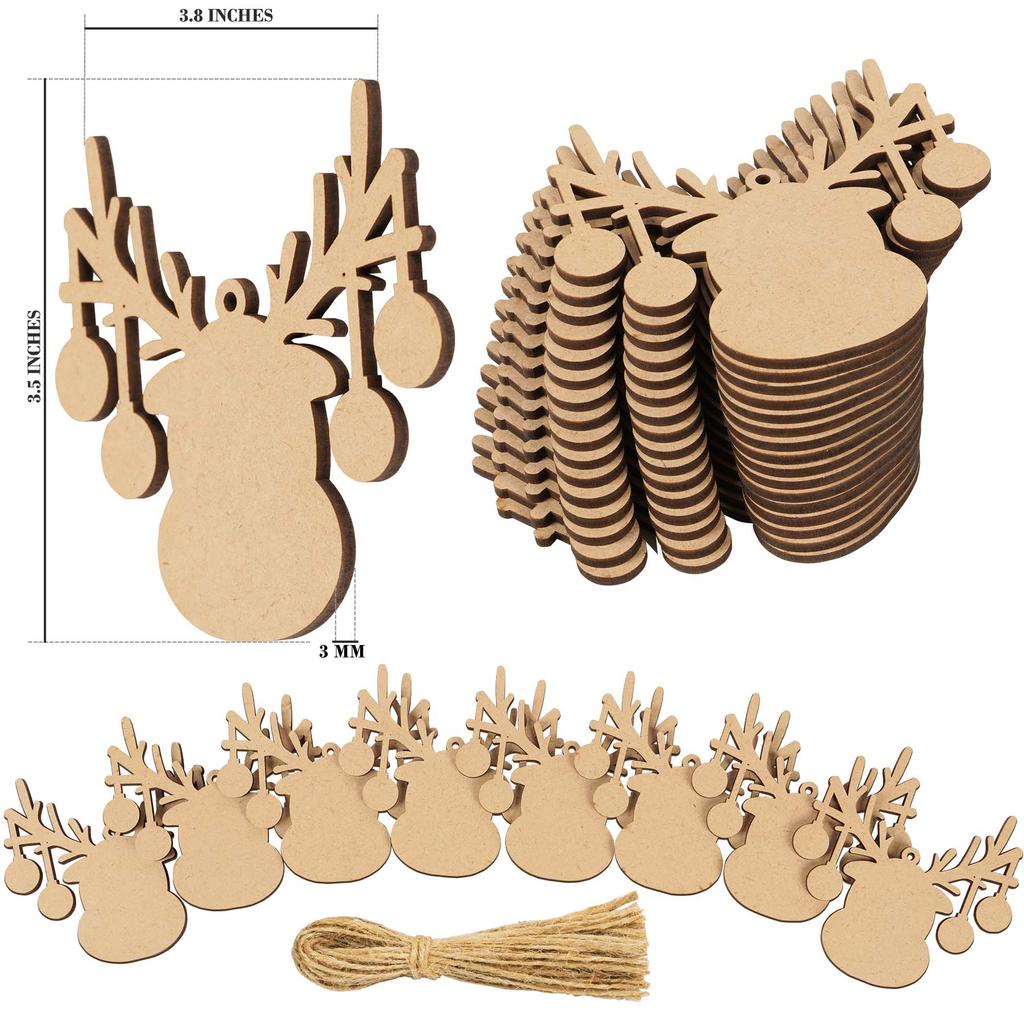 Inkdotpot 40 Stück Engel-Holzornament mit Löchern, 8,9 cm, unbehandelt, vorgebohrt, Naturholzscheiben zum Basteln aus Holz