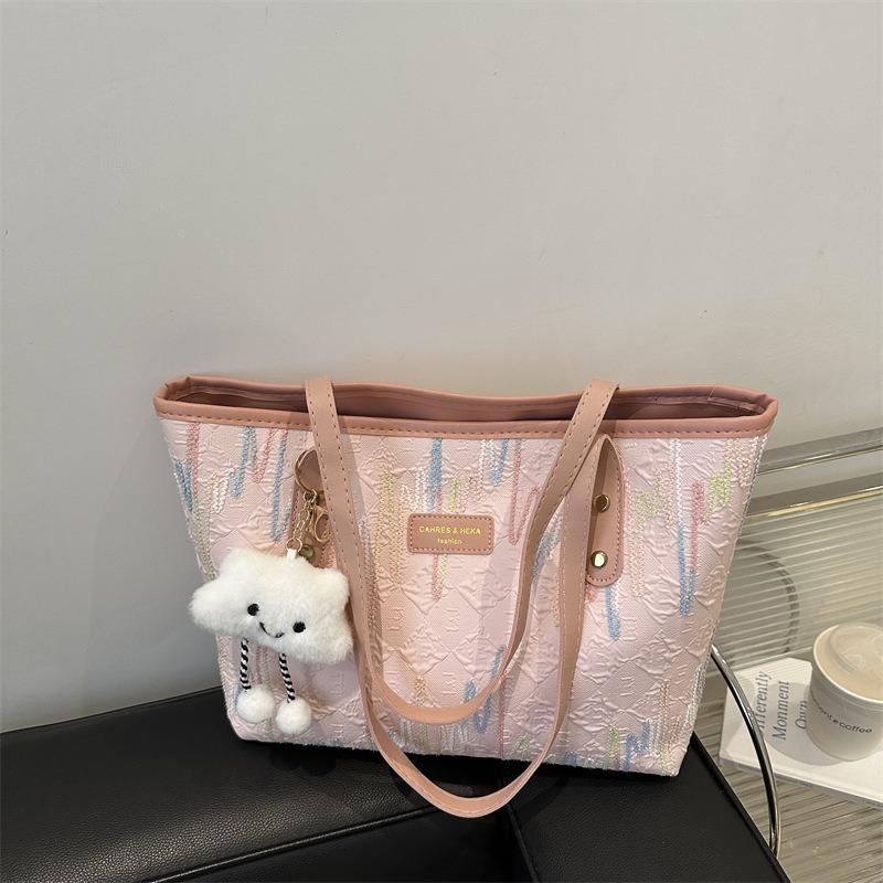Popular large-capacity zipper bag women's new simple big bag cute texture commuter tote bag shoulder bag