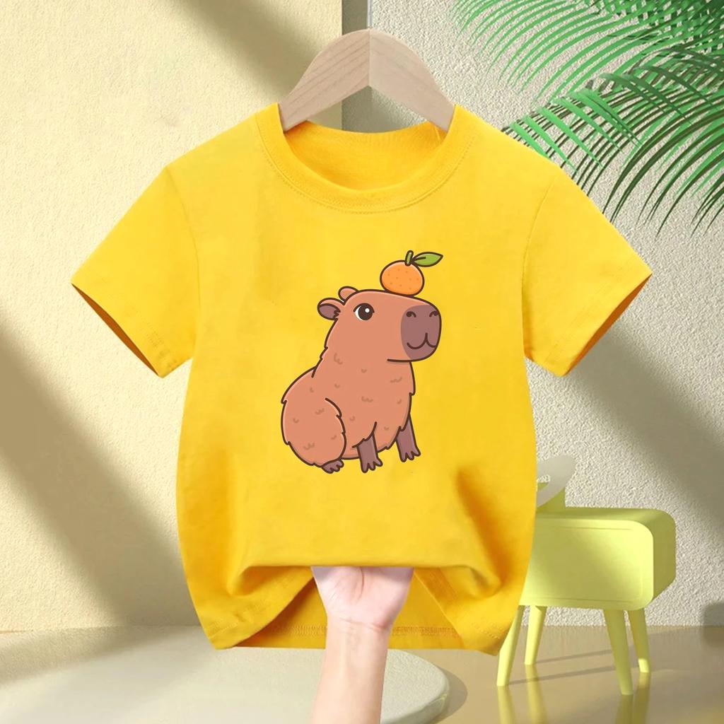 2026 Cute Capybara Funny Print Children's T-shirt Summer Polyester Boys Girls Short-sleeved Shirt Casual Boys Girls Clothes Tee Top