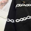French Style Women's Navy Collar Wool Sweater - Winter Loose Striped Embroidered Knit Pullover