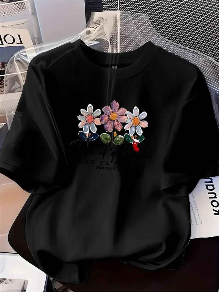European Size Short-Sleeved Women'S Fashion Top with a Soft, Versatile Design Featuring a Creative Floral Print