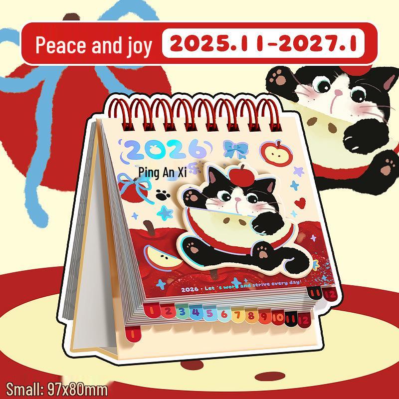 2026 Niedlicher Cartoon-Tischkalender: Studentenplaner & Stempeluhr Monatlicher Mini-Desktop Büroornament