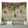 Spring Butterfly Flowers Tapestry Retro Wooden Fence Nature Pink Rose Plants Floral Wall Hanging Garden Home Decor Scenery Cloth