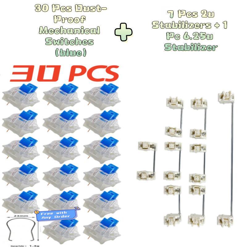 ITLY Комплект аксессуаров для механической клавиатуры: Пылезащищенные переключатели, Перекрестные переключатели, Синие/Коричневые/Красные/Черные переключатели, Стабилизаторы и переключатель