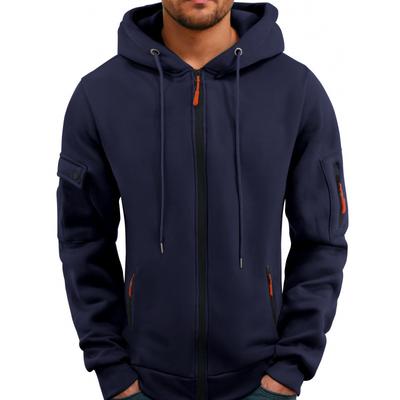 Herren Herbst- und Winter-Freizeit-Sport-Hoodies in Übergröße mit Armtasche, kontrastfarbenem Reißverschluss