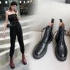Fashion INS 2025 Women Ankle Boots Cowhide Chunky Heel Shoes Autumn Winter Ladies Shoes Lace Up Short Boots Motorcycle Woman Boots