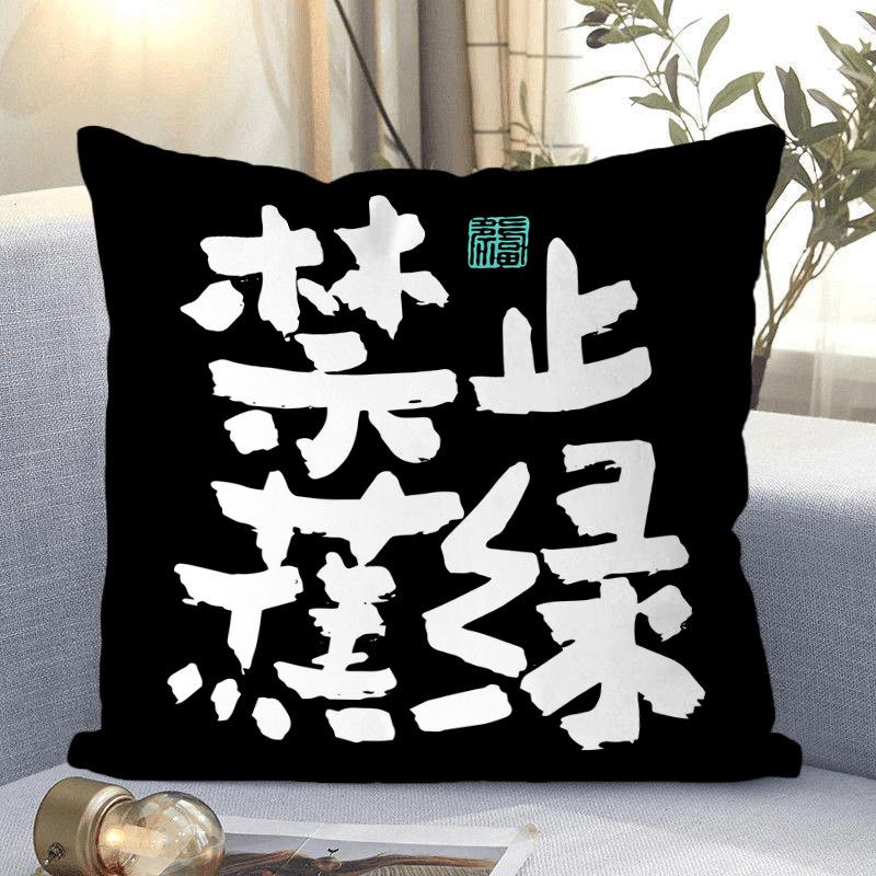 

Chinese Text Pillow Dormitory Bedside Simple Modern Pillow Office Car Cushion Removable and Washable linen-45x45cm double-sided [without pillow core]