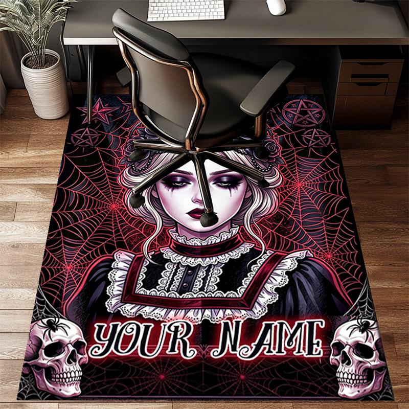 1PC Custom Name Gothic Rose Skull Artwork Theme Floor Mat Ideal for Living Room, Game Rooms, Office, Bedroom, Office Floor Mat , Floor Mats for Home