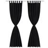 2 pcs Rideau à Passant Micro Satin Noir 140 x 245 cm