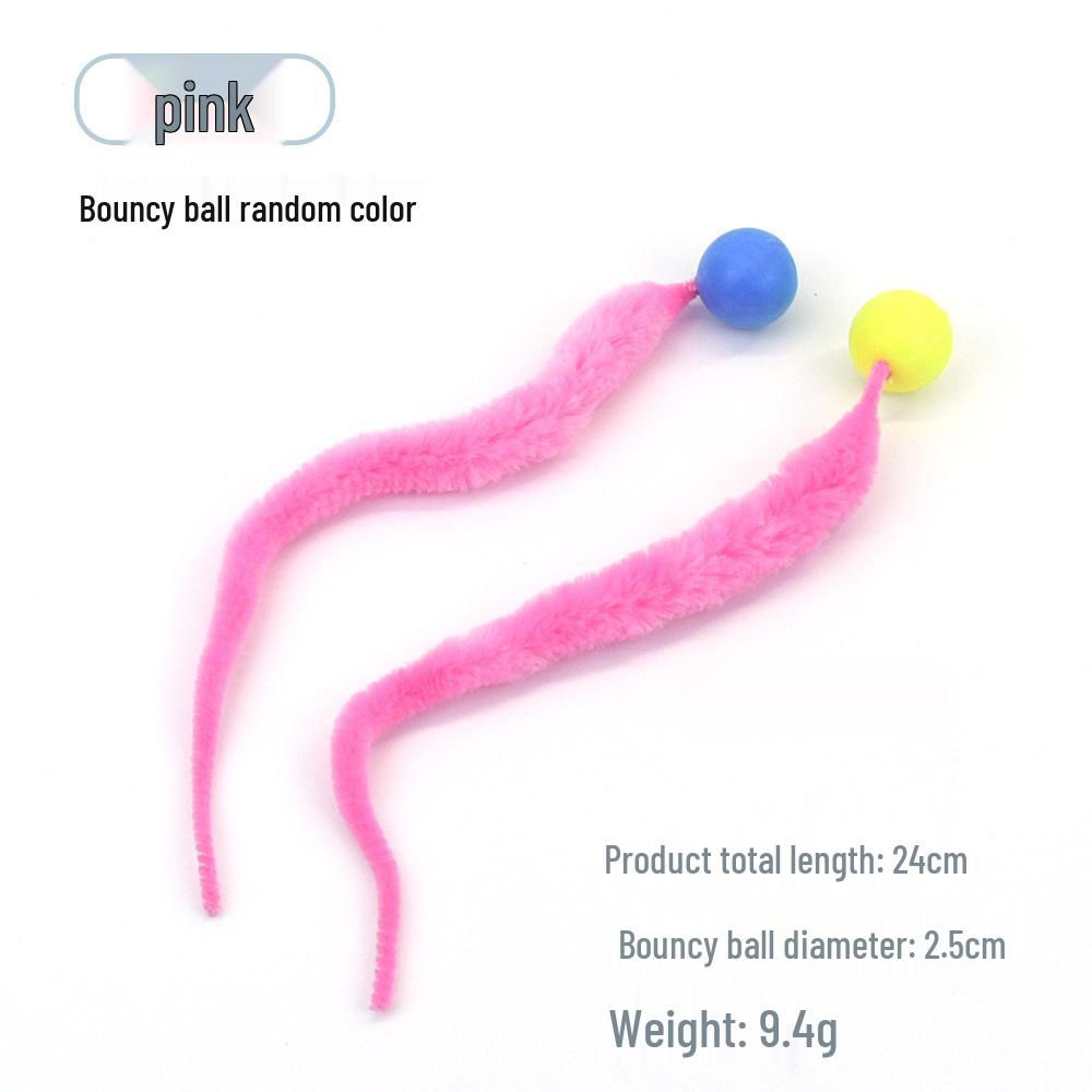 Solid Color Elastic Ball & Caterpillar Teaser Stick Kitten Toy
