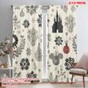 2pcs  2D Plane Printing Curtain Fabric Castle Christmas Tree Snowflakes Versatile 100% Polyester (without Rod) Decorations For