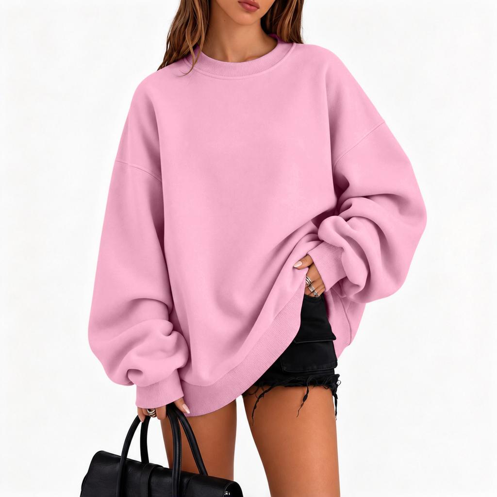 Women's Fall Winter Casual Crewneck Sweatshirt Color Long Sleeve Top