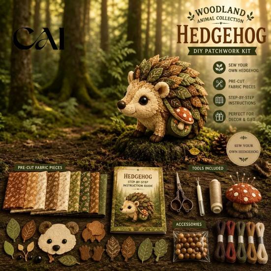 DIY Patchwork Kit Woodland Animal Kit, Forest Sewing Set, Friend Toy Handmade Friends, Beginner-friendly Craft for Adults