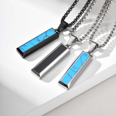 Fashion Retro Geometric Natural Stone Pendant Necklace, Blue Stone Stainless Steel Necklace, Minimalist Vintage Jewelry for Men