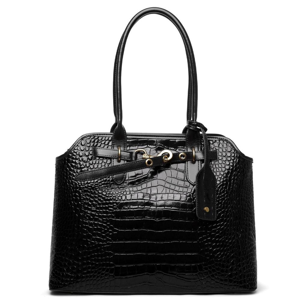 Elegant Brown Croco-Embossed Cowhide Tote Bag – Spacious & Stylish for Travel and Daily Use
