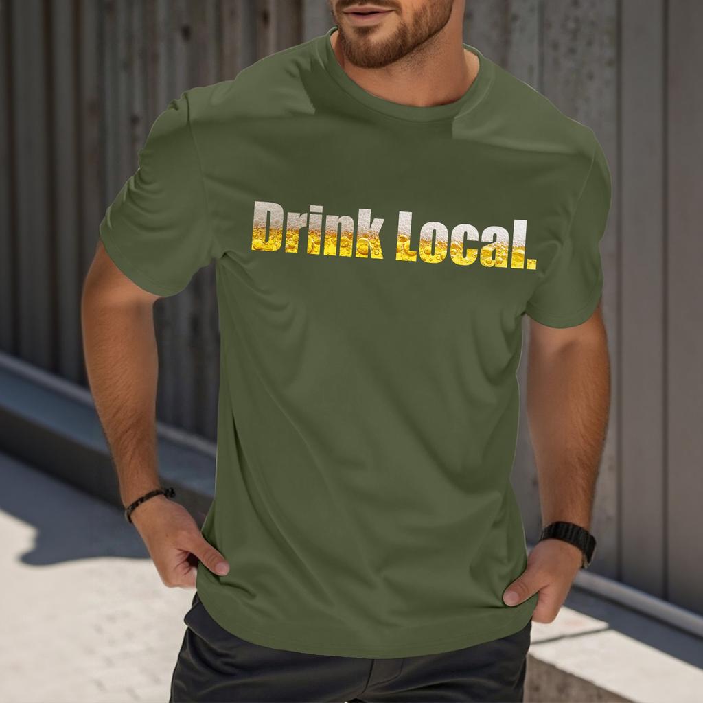 Camiseta Masculina Casual de Manga Curta com Estampa e Gola Careca