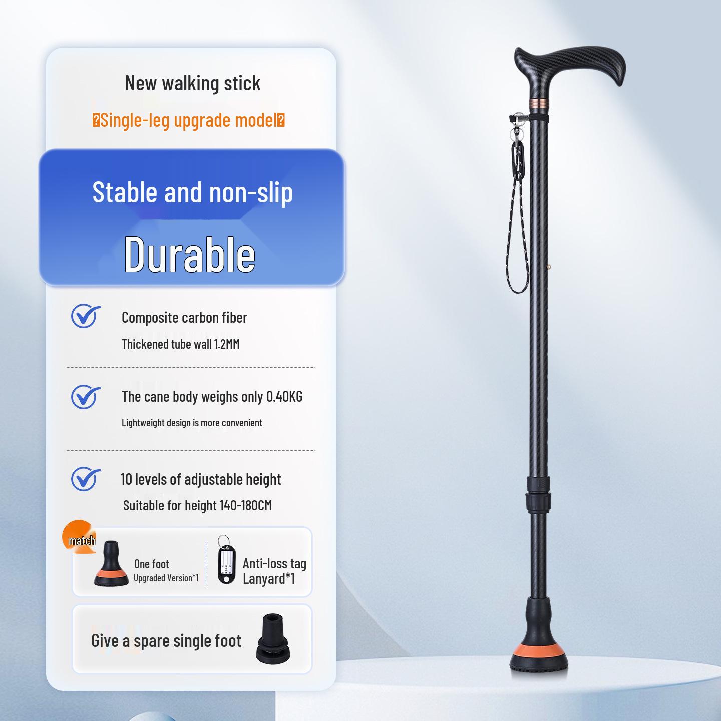 Lightweight Carbon Fiber Anti-Slip Quad Cane for Elderly Walking Aid