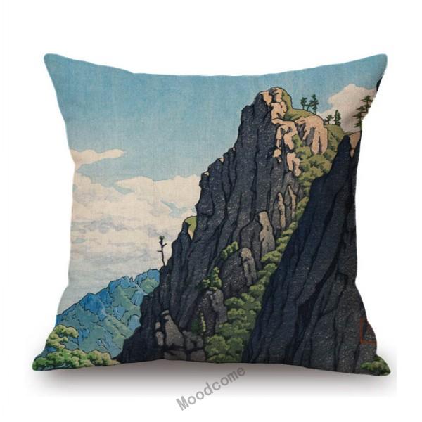 Kawase Hasui-Japanese Woodblock Pillow Case Ukiyo Mount Fuji Temple Beautiful Scenic Art Home Decorative Sofa Car Cushion Cover