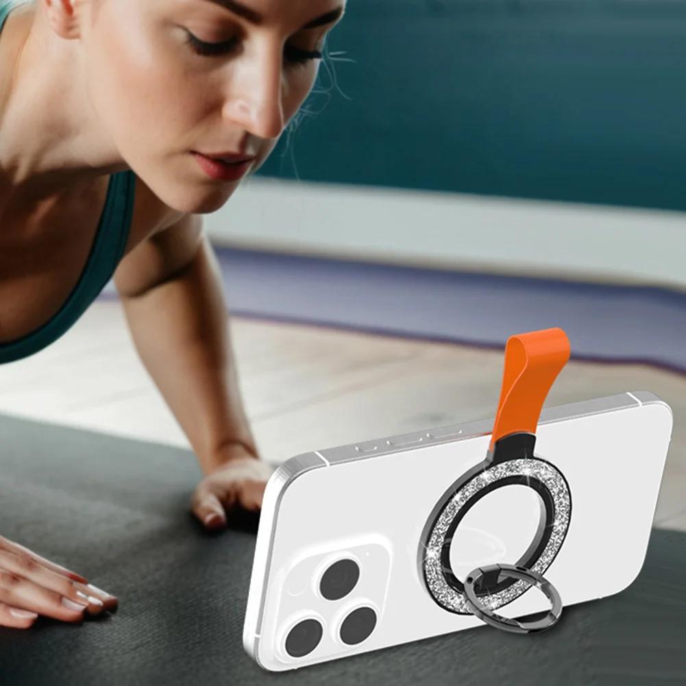 Universal Double-sided Magnetic Holder for Magsafe Mobile Phone Stand In Car Grip Finger Ring Bracket with Hand Strap for iPhone