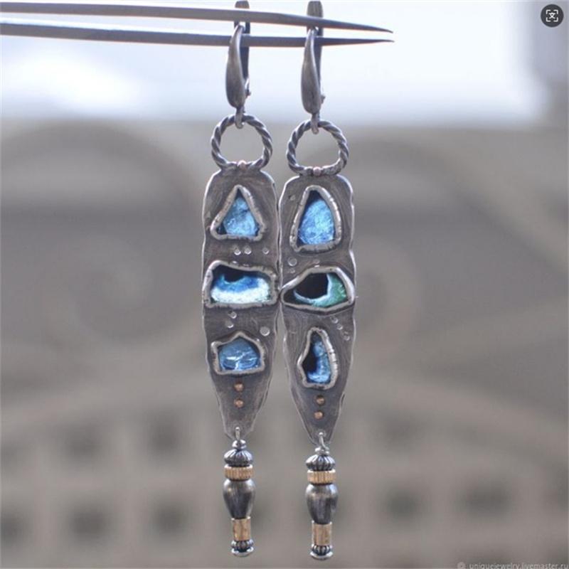 Vintage Ethnic Irregular Geometric Patterns Earrings Originality Silver Color Metal Dangle Earrings for Women Jewelry