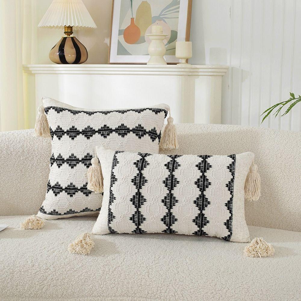 With Tassels Lumbar Pillow Cover Cotton Linen Pillowcase New Cushion Covers  Home Decor