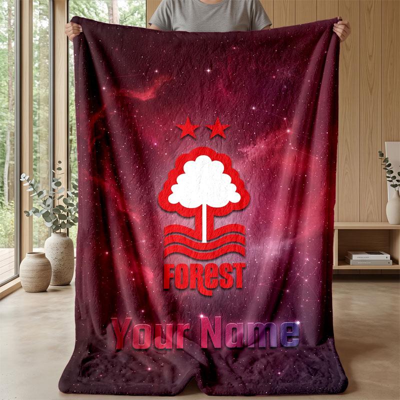 Coperta in Flanella Nottingham Forest FC con Testo Nome Personalizzato Logo Calcio Coperta in Pile Personalizzata Regalo Speciale per Divano Camera da Letto Casa
