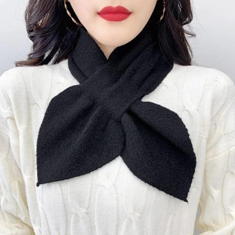 Korean Thick Faux Mink Velvet Knit Diamond Neck Guard Shawl Winter Cross Plush Scarf Women Fake Collar Pullover Warm Scarve T51