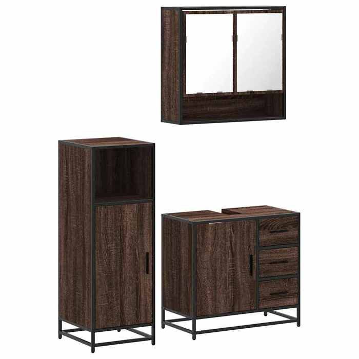 VidaXL Ensemble De Meubles De Salle De Bain 3 Pcs Chêne Marron, Armoire De Salle De Bain, Placard De Salle De Bain, Meuble 3300989