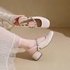 Runde Spitze Flacher Mund Blockabsatz Sandalen Mode Metallkette Baotou Mary Jane Schuhe