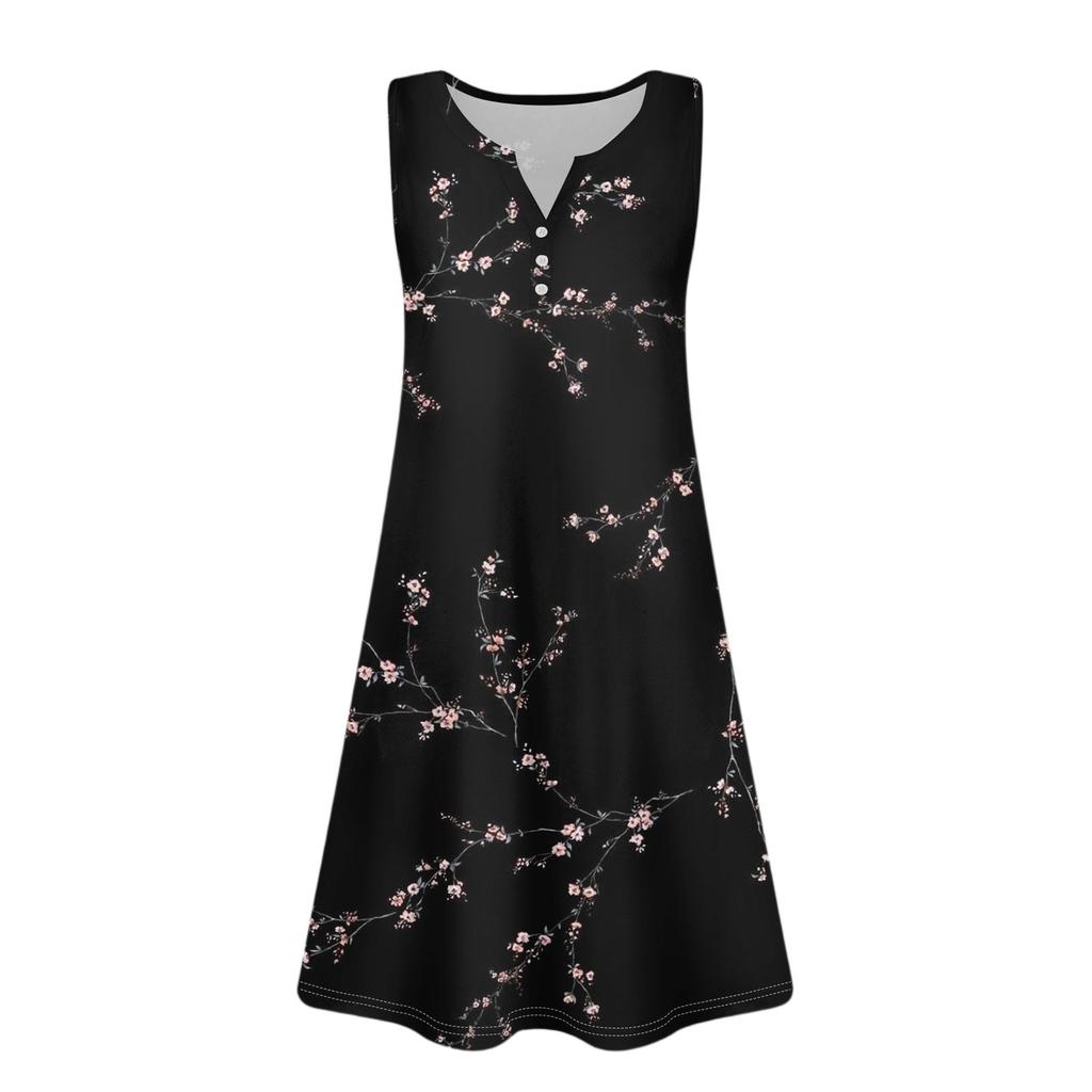 Women's Summer Casual V-Neck Floral Button Dress With Pockets
